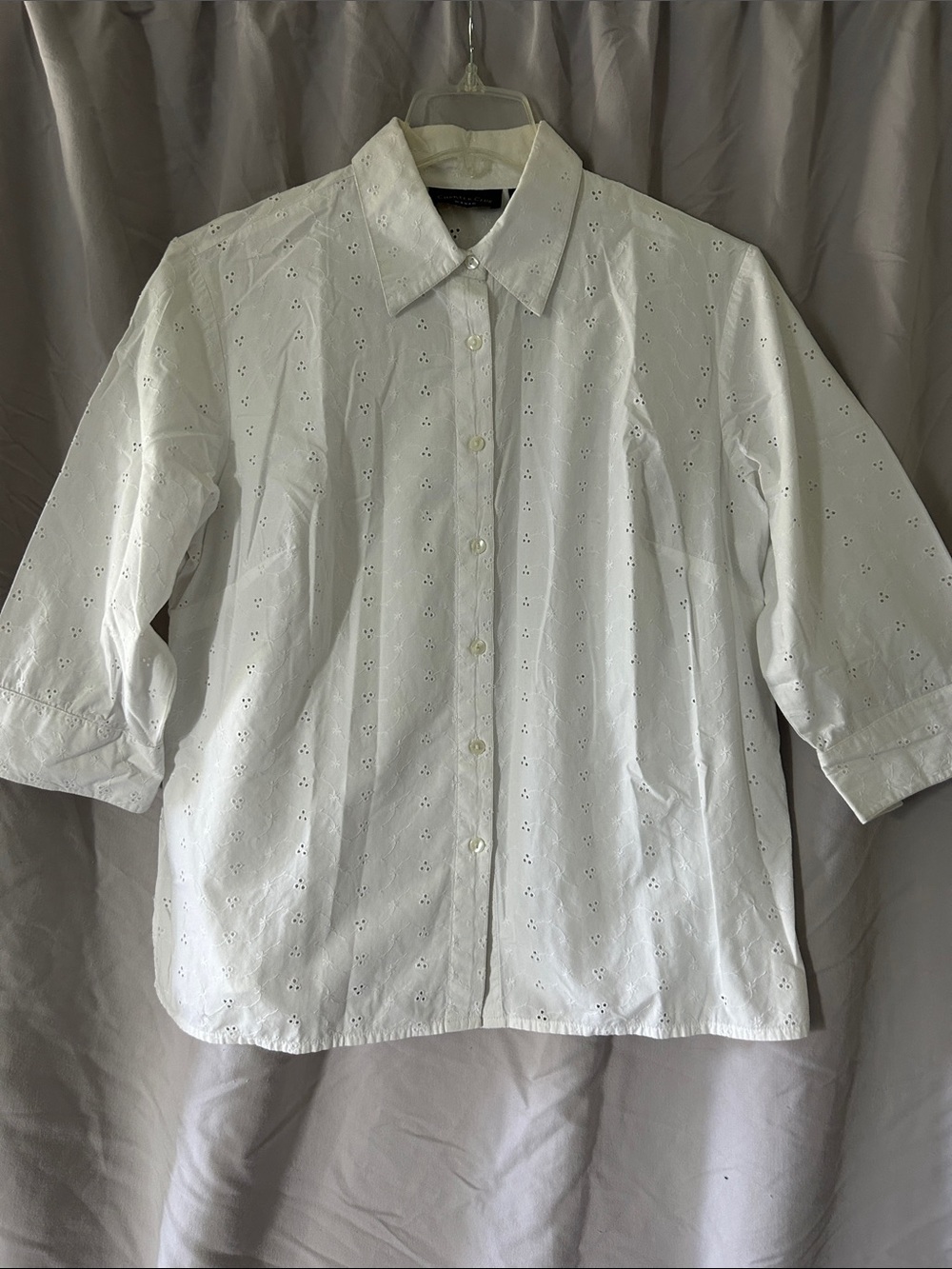 Charter Club White Eyelet Cotton Button-Down Blouse
